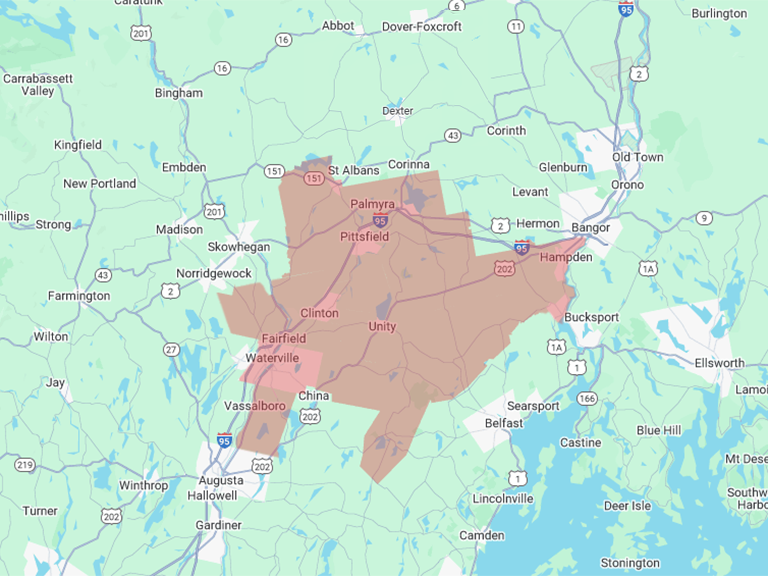 Google Map Screenshot of Towns Served